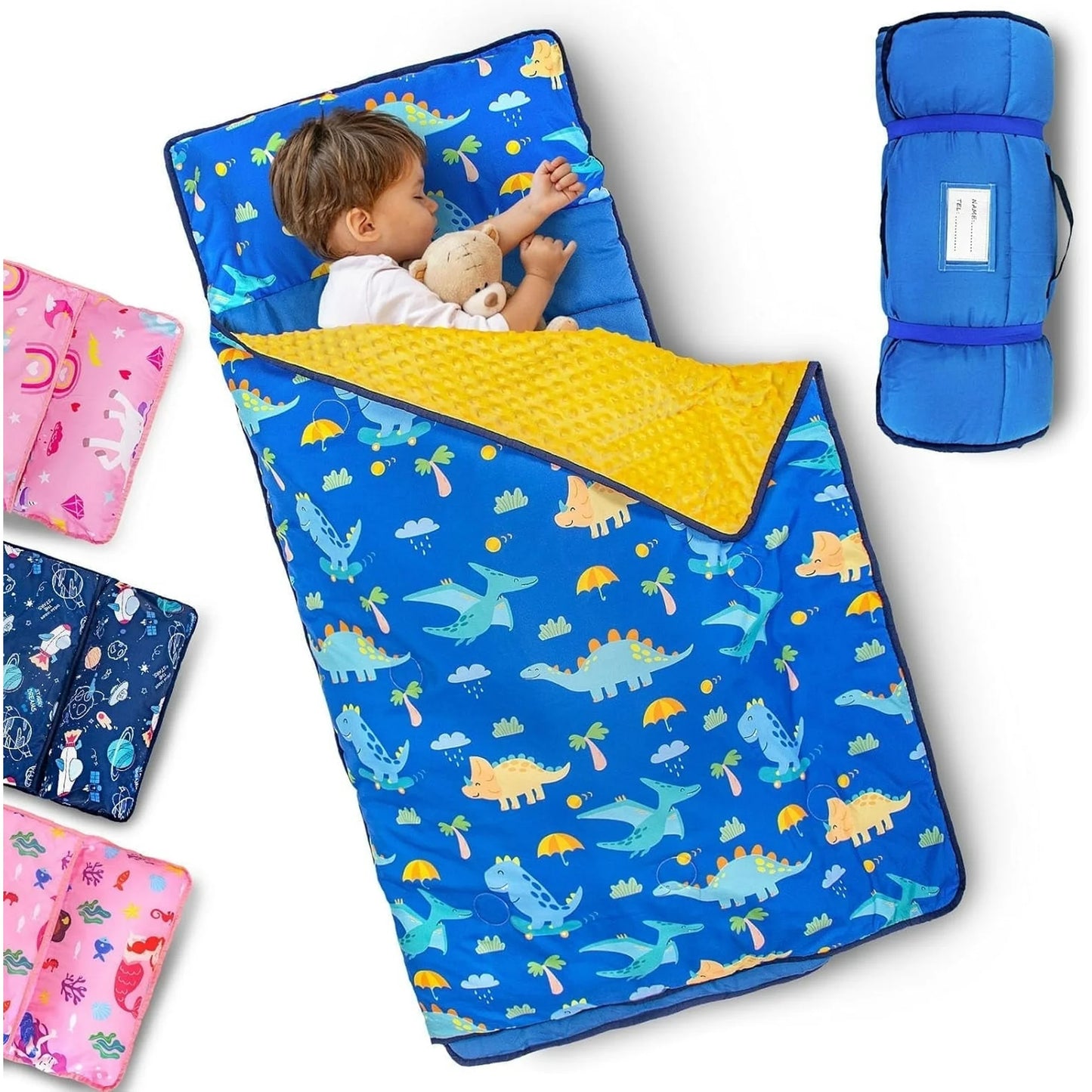 PRIMLECT Extra Large Nap Mat - Blue Dinosaurs