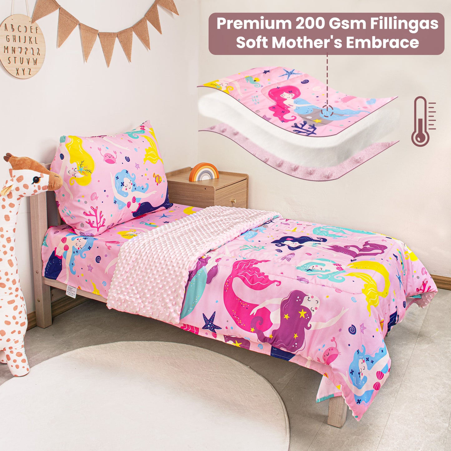 Primlect Baby Crib Bedding Set for Boy Girls-Pink Mermaid