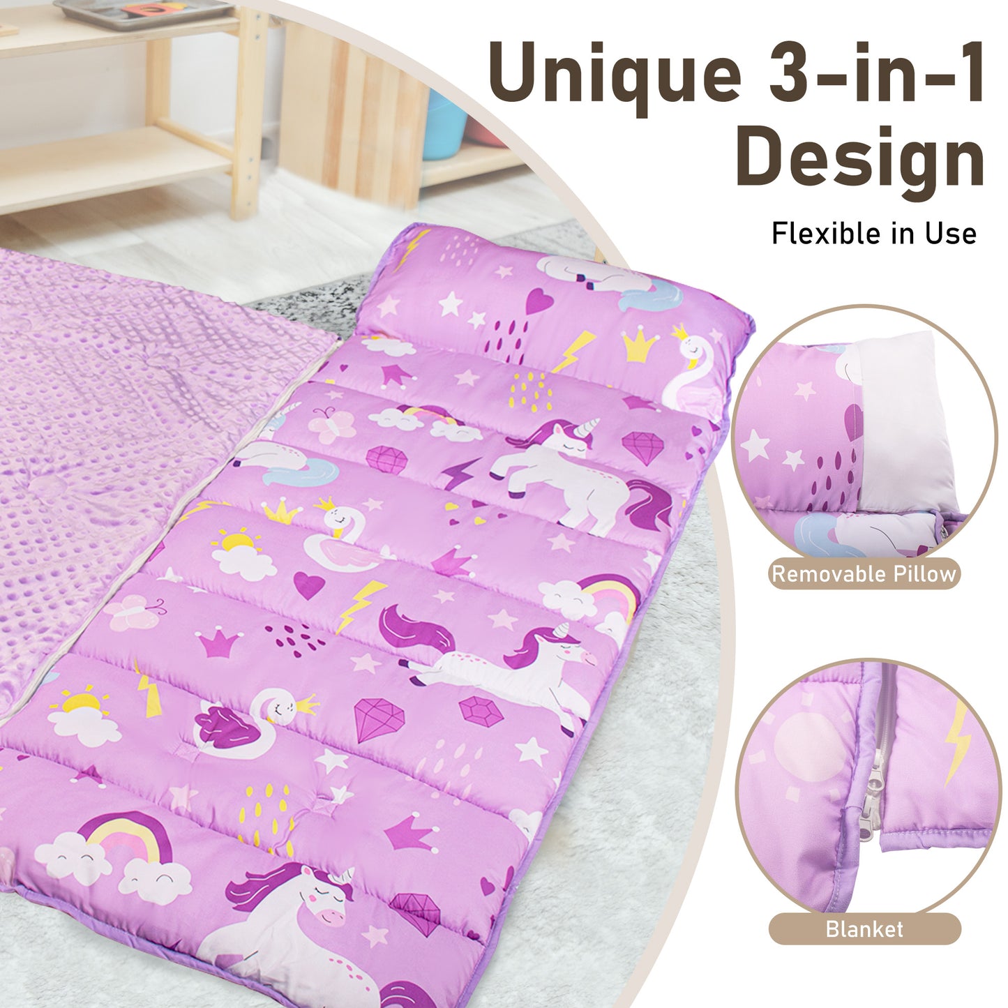 PRIMLECT Nap Mat with Removable Blanket - Swan Unicorn