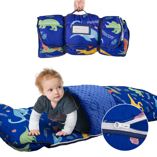 PRIMLECT Nap Mat with Removable Blanket - Blue Dinosaur