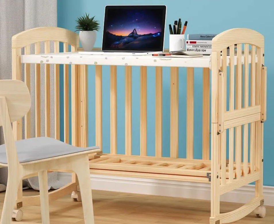 Baby Crib, Multi-functional Bed, Solid Wood Patchwork Queen Size Bed
