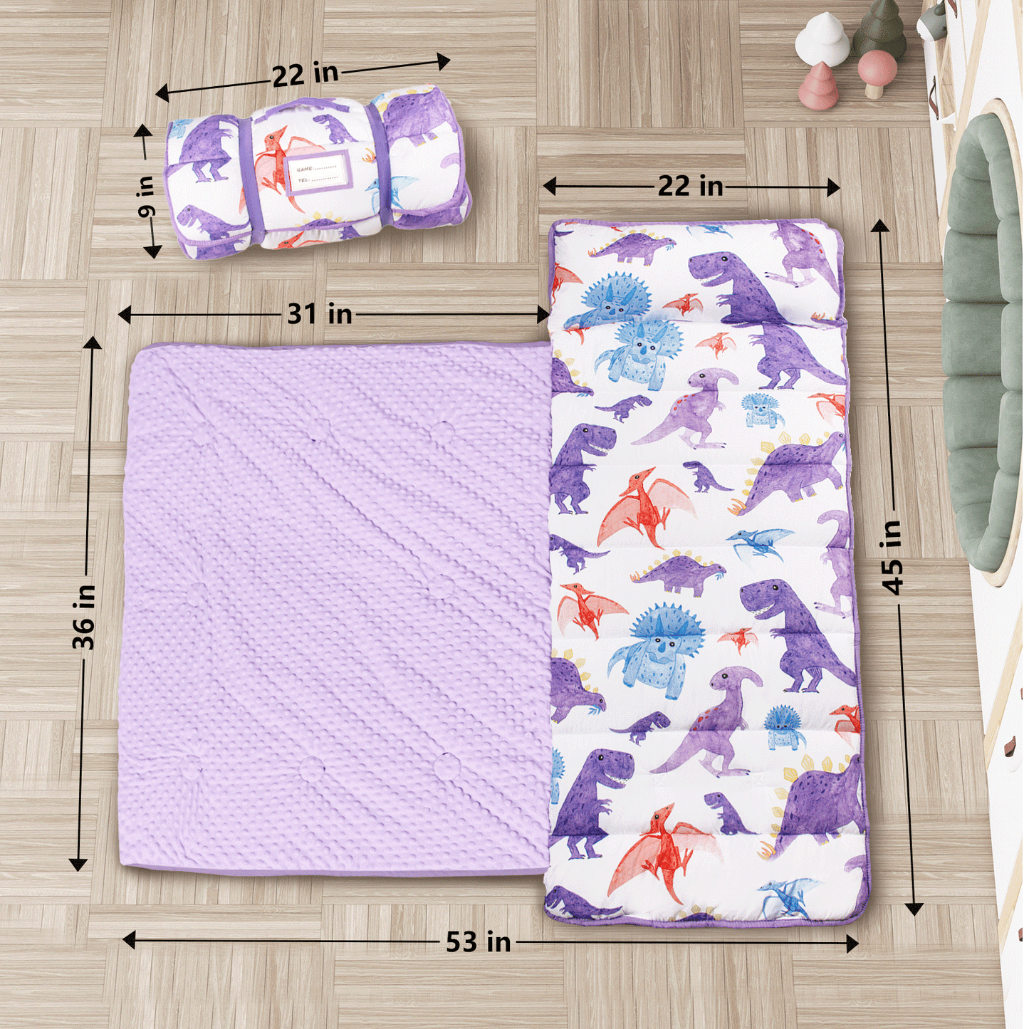PRIMLECT Ultra Soft Nap Mat - Purple Dinosaurs