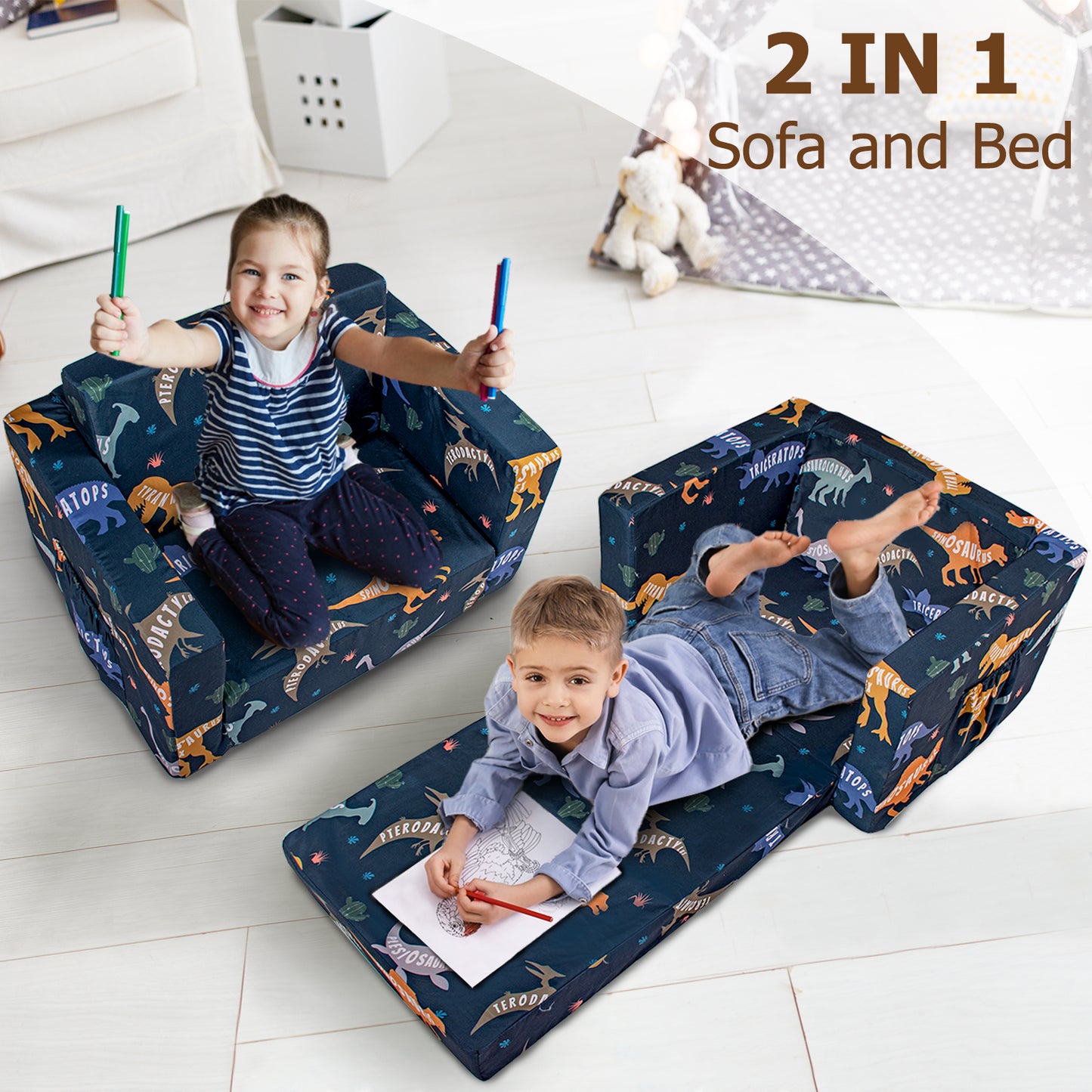 PRIMLECT Kids Sofa - Black Dinosaur