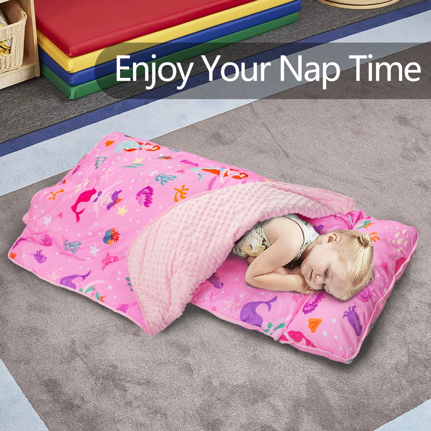 PRIMLECT Nap Mat with Removable Blanket - Pink Mermaid