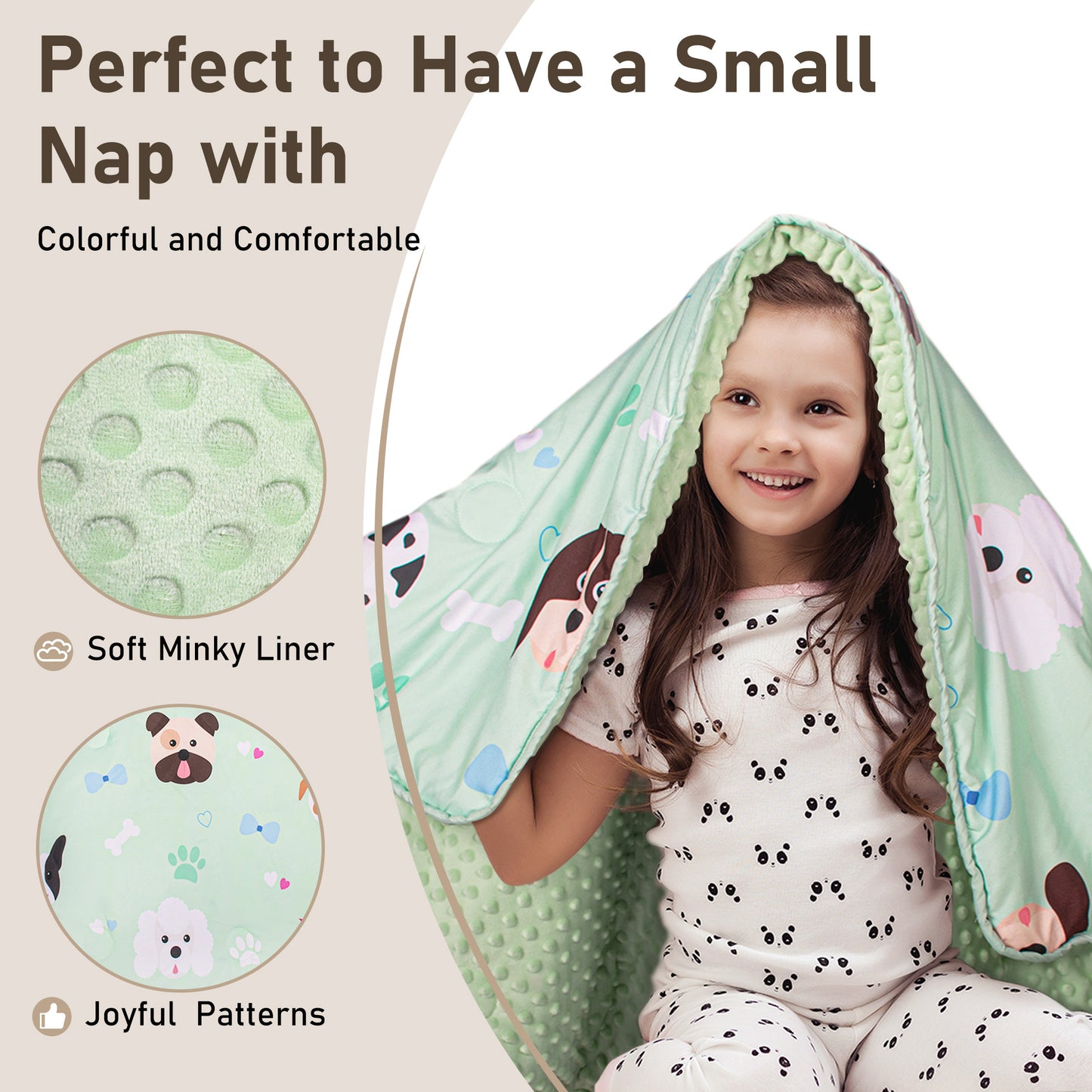 PRIMLECT Nap Mat with Removable Blanket - Green Puppies