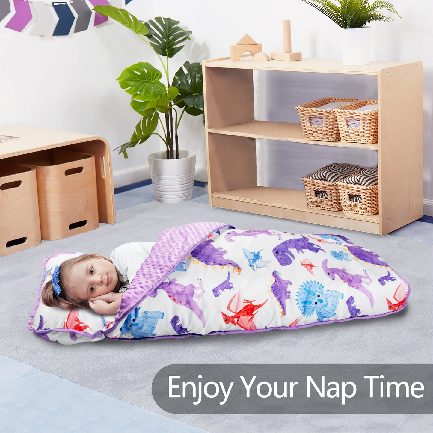 PRIMLECT Ultra Soft Nap Mat - Purple Dinosaurs
