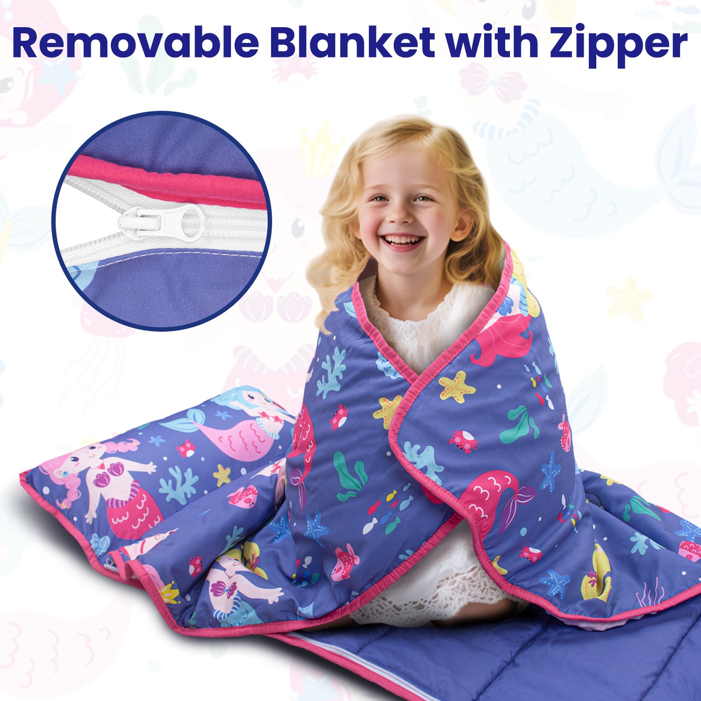 Primlect Detachable Blanket Nap Mat - Purple Mermaids