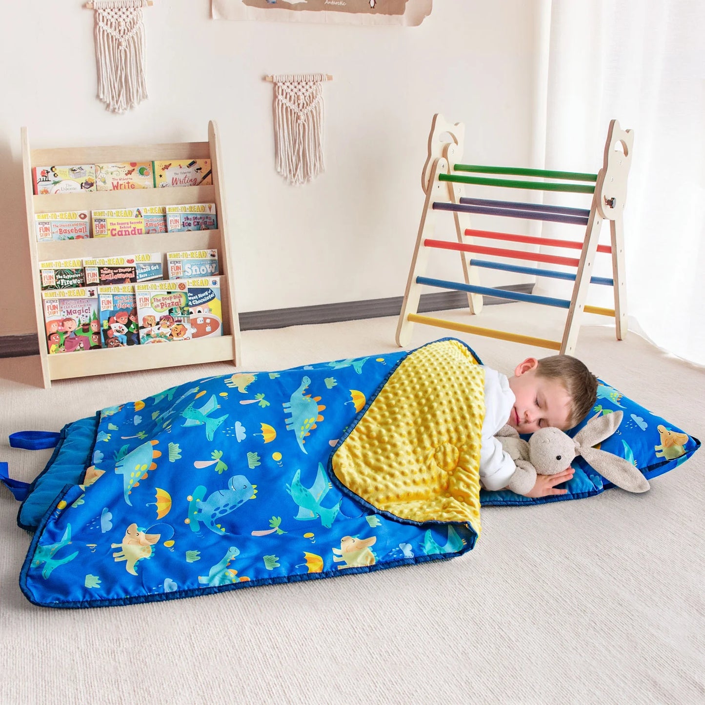 PRIMLECT Extra Large Nap Mat - Blue Dinosaurs