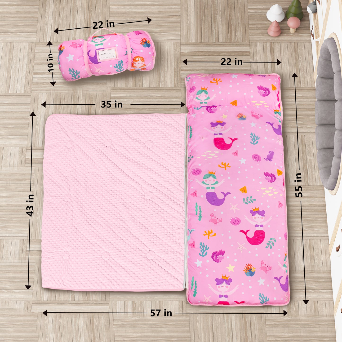 PRIMLECT Nap Mat with Removable Blanket - Pink Mermaid