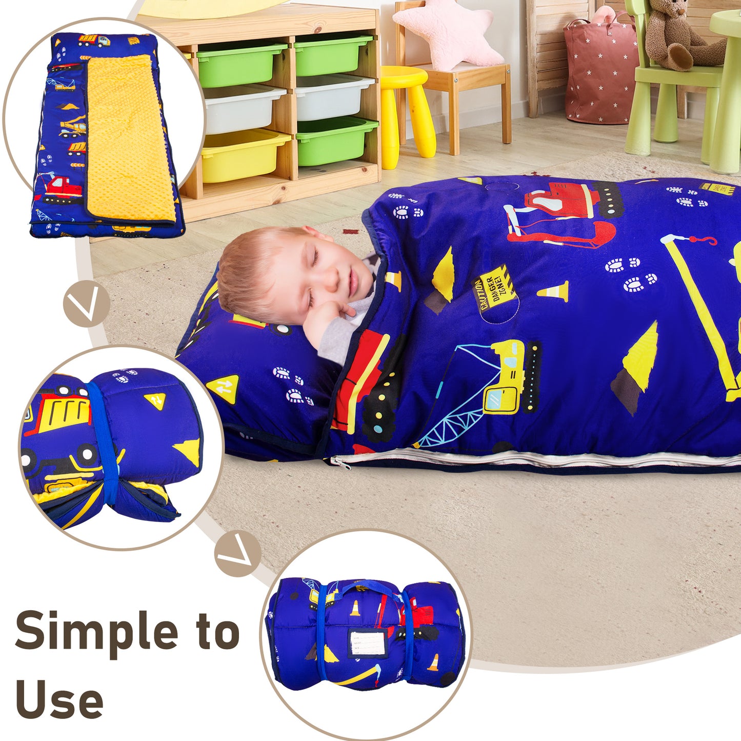 PRIMLECT Nap Mat with Removable Blanket - Navy Blue Excavator