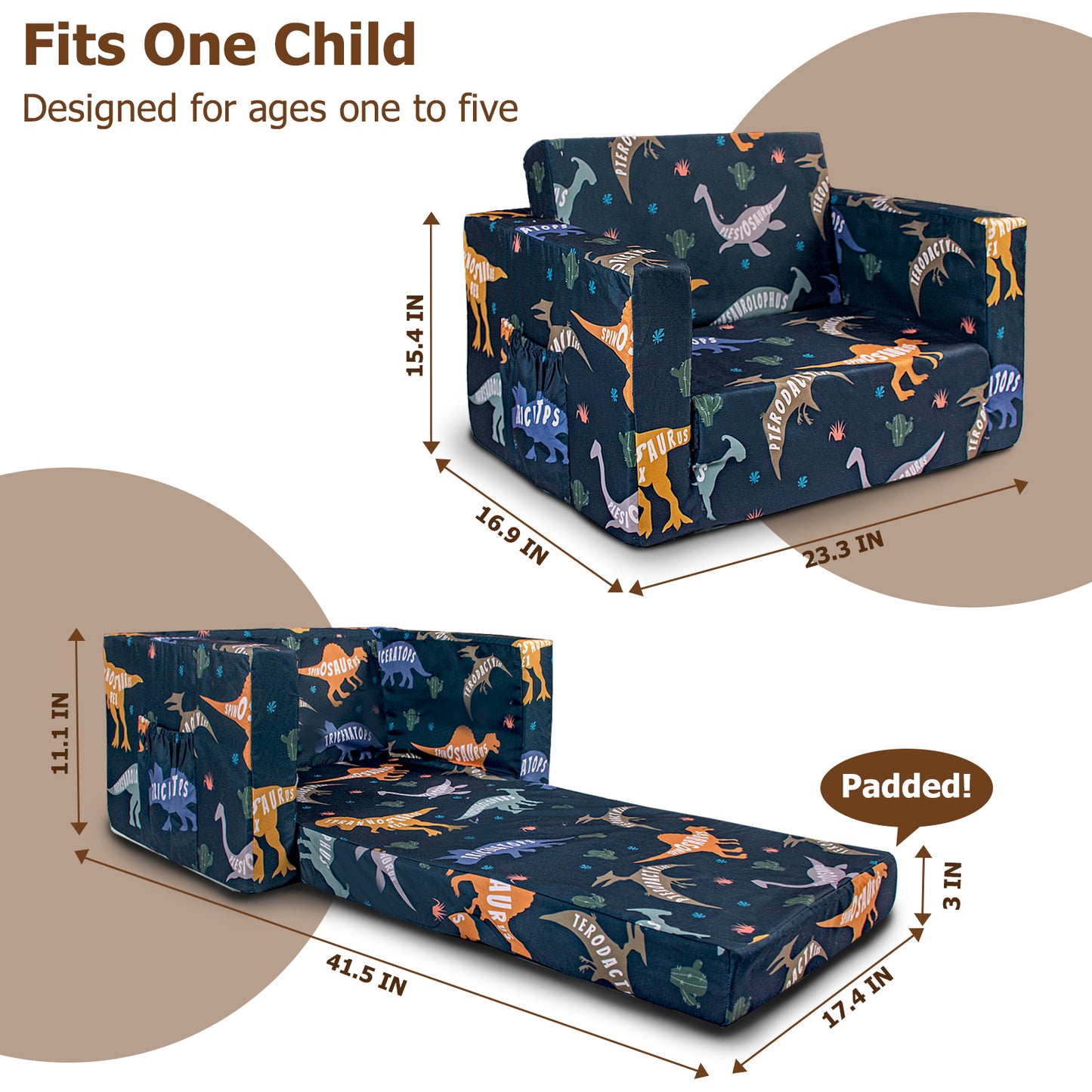 PRIMLECT Kids Sofa - Black Dinosaur