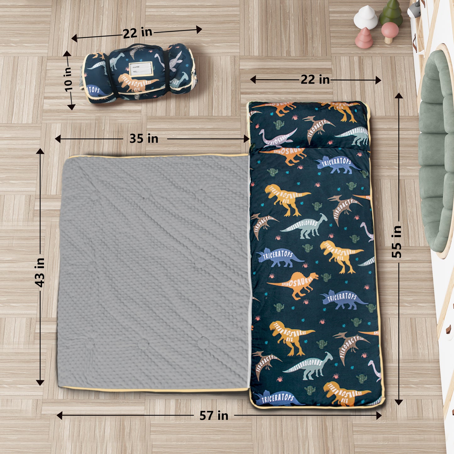 PRIMLECT Nap Mat with Removable Blanket - Black Dinosaur