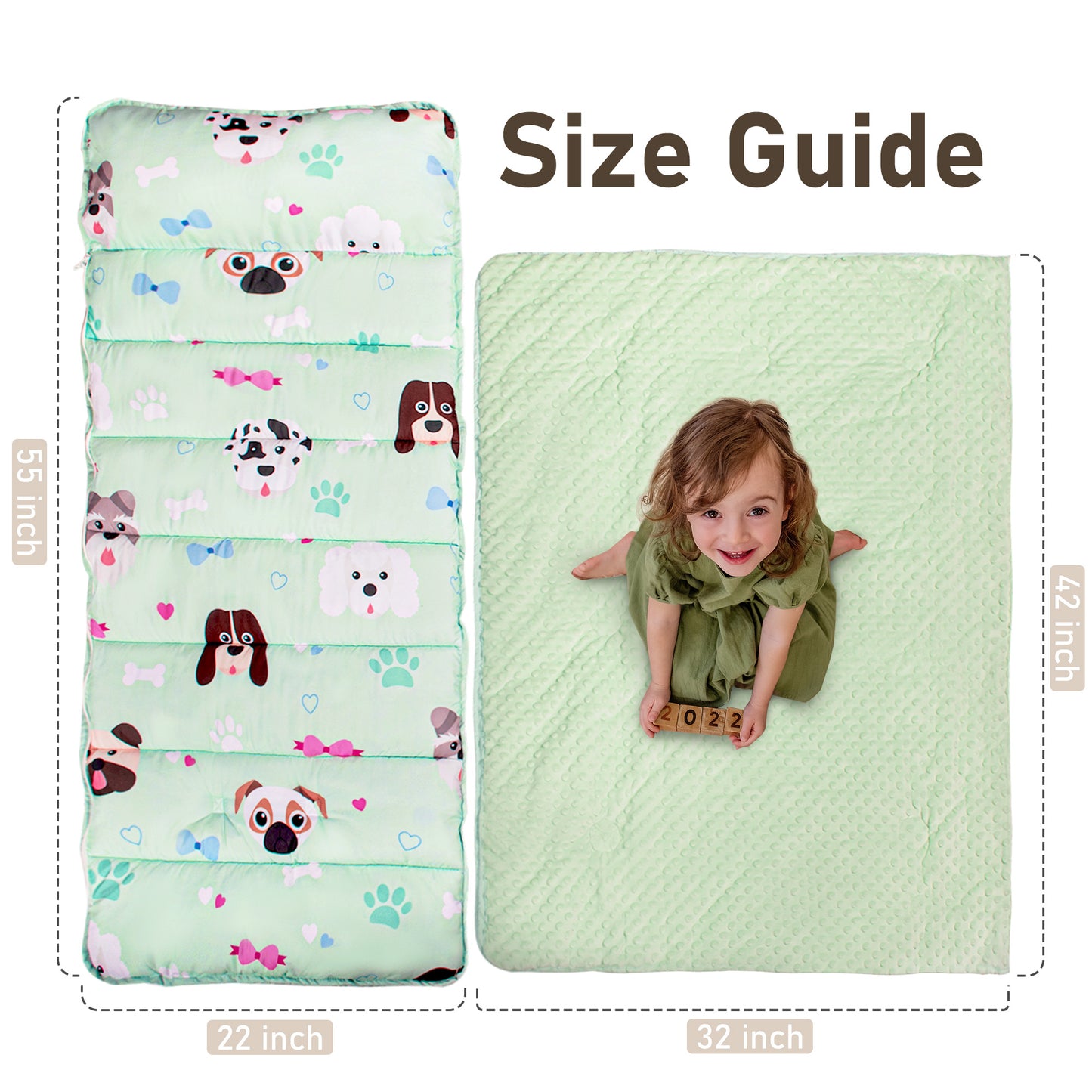 PRIMLECT Nap Mat with Removable Blanket - Green Puppies