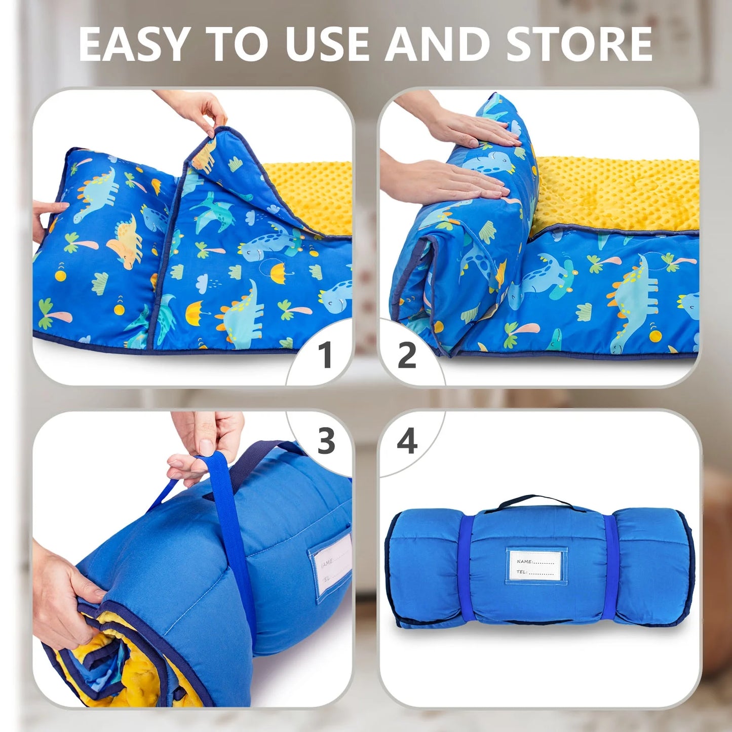PRIMLECT Extra Large Nap Mat - Blue Dinosaurs