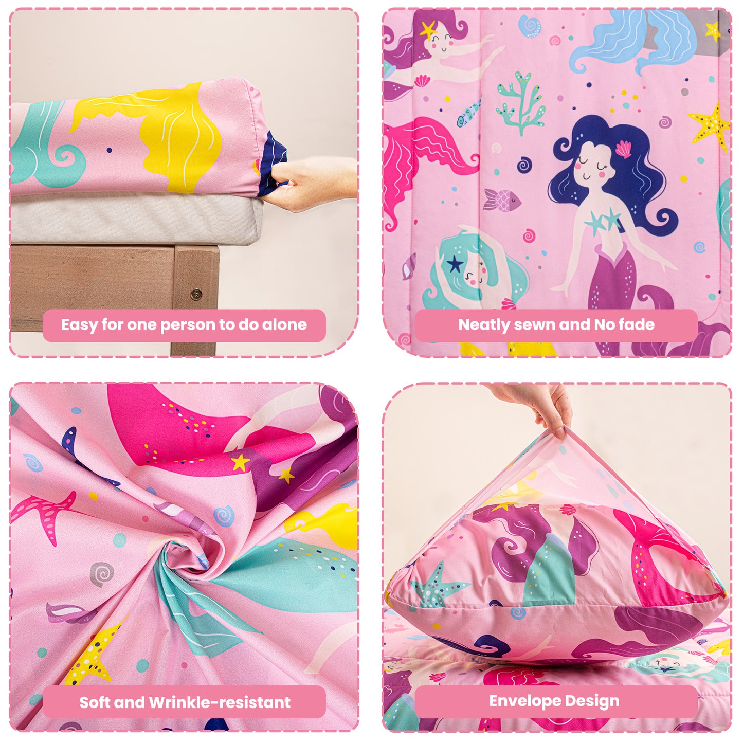 Primlect Baby Crib Bedding Set for Boy Girls-Pink Mermaid