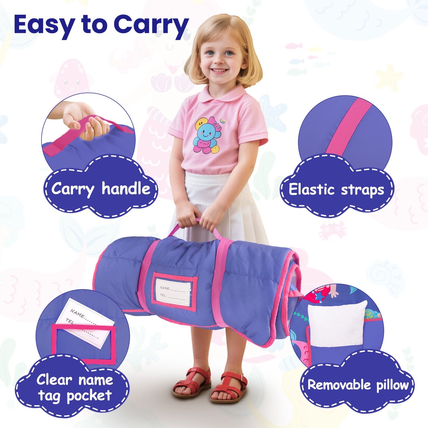 Primlect Detachable Blanket Nap Mat - Purple Mermaids