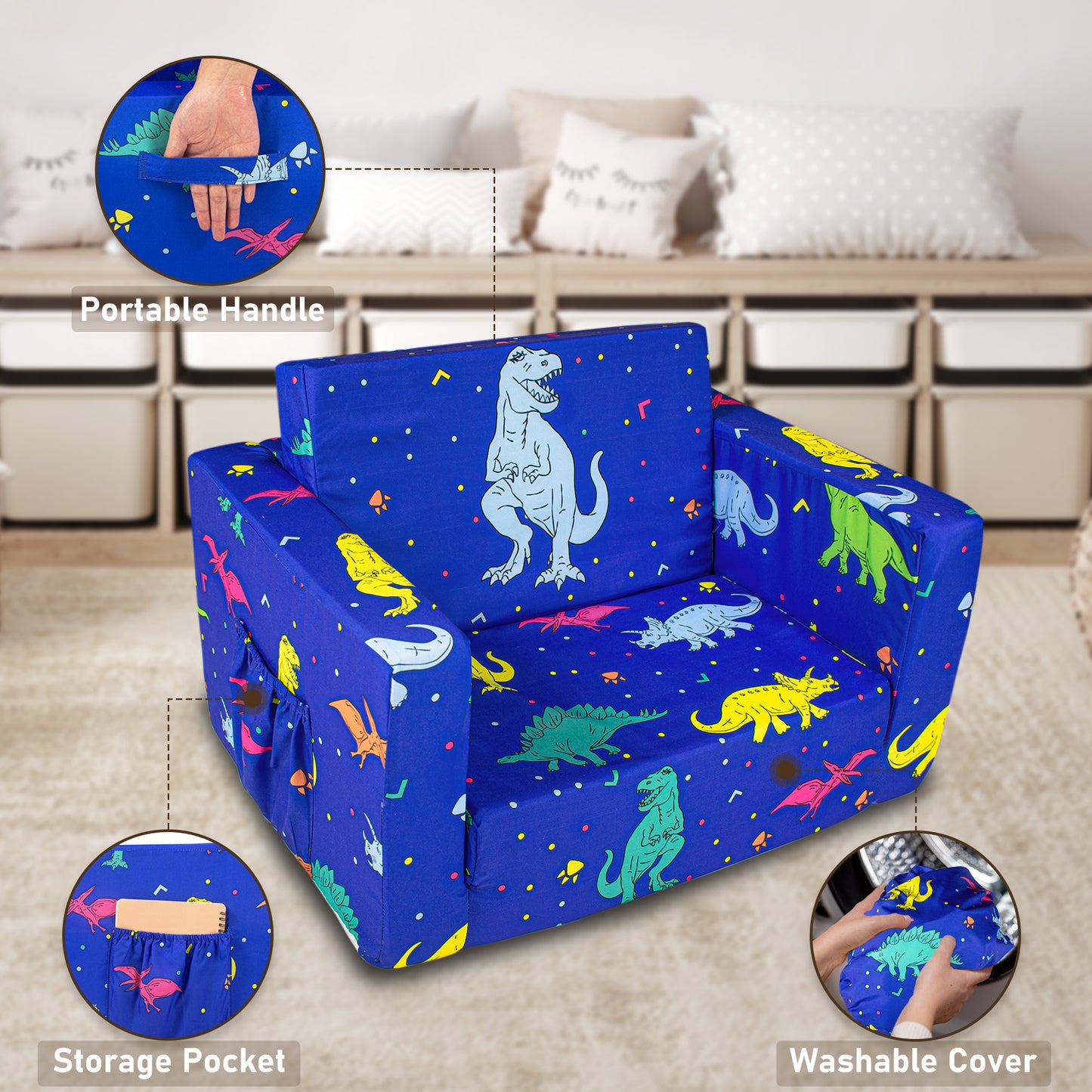 PRIMLECT Kids Sofa - Blue Dinosaur