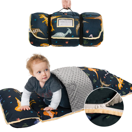 PRIMLECT Nap Mat with Removable Blanket - Black Dinosaur