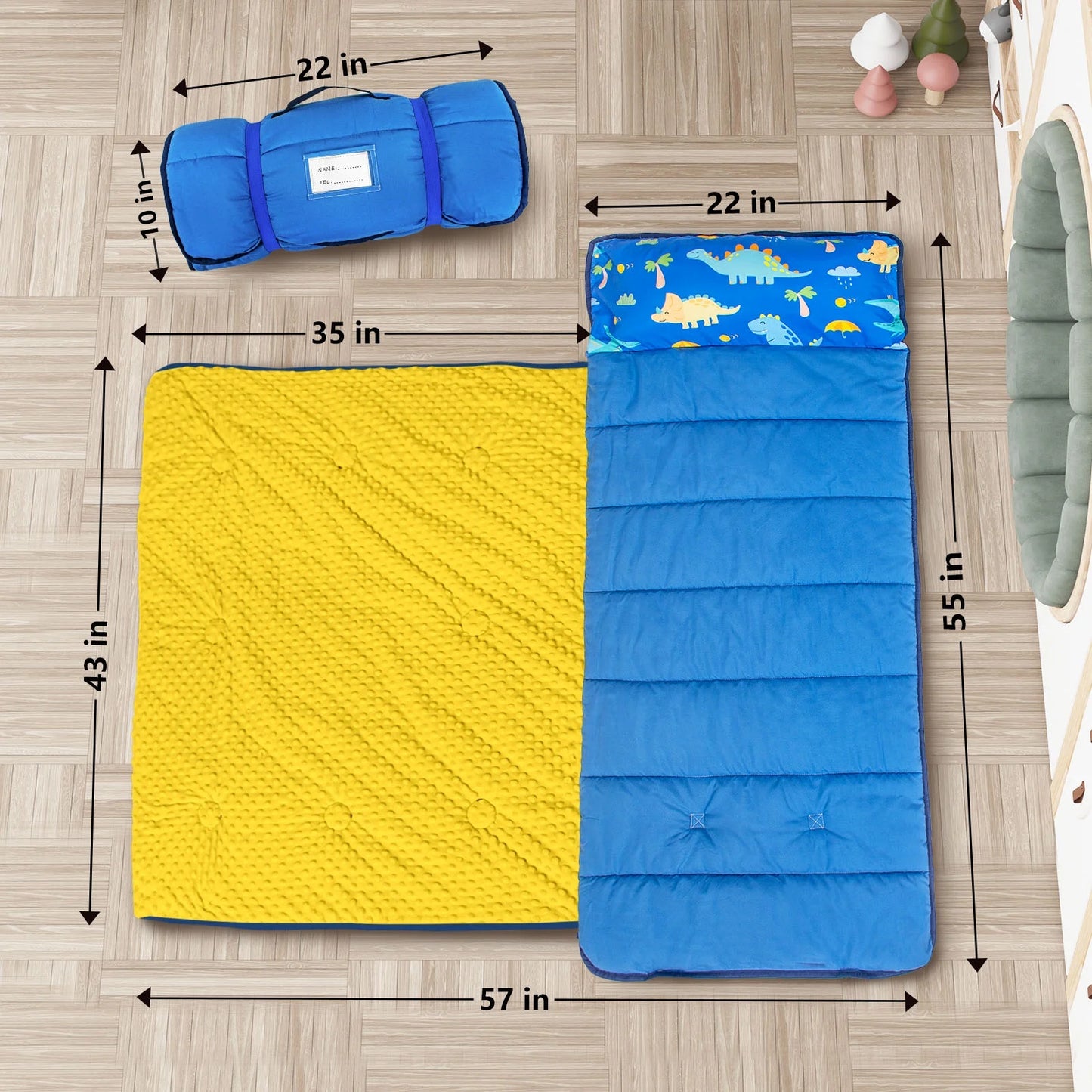 PRIMLECT Extra Large Nap Mat - Blue Dinosaurs
