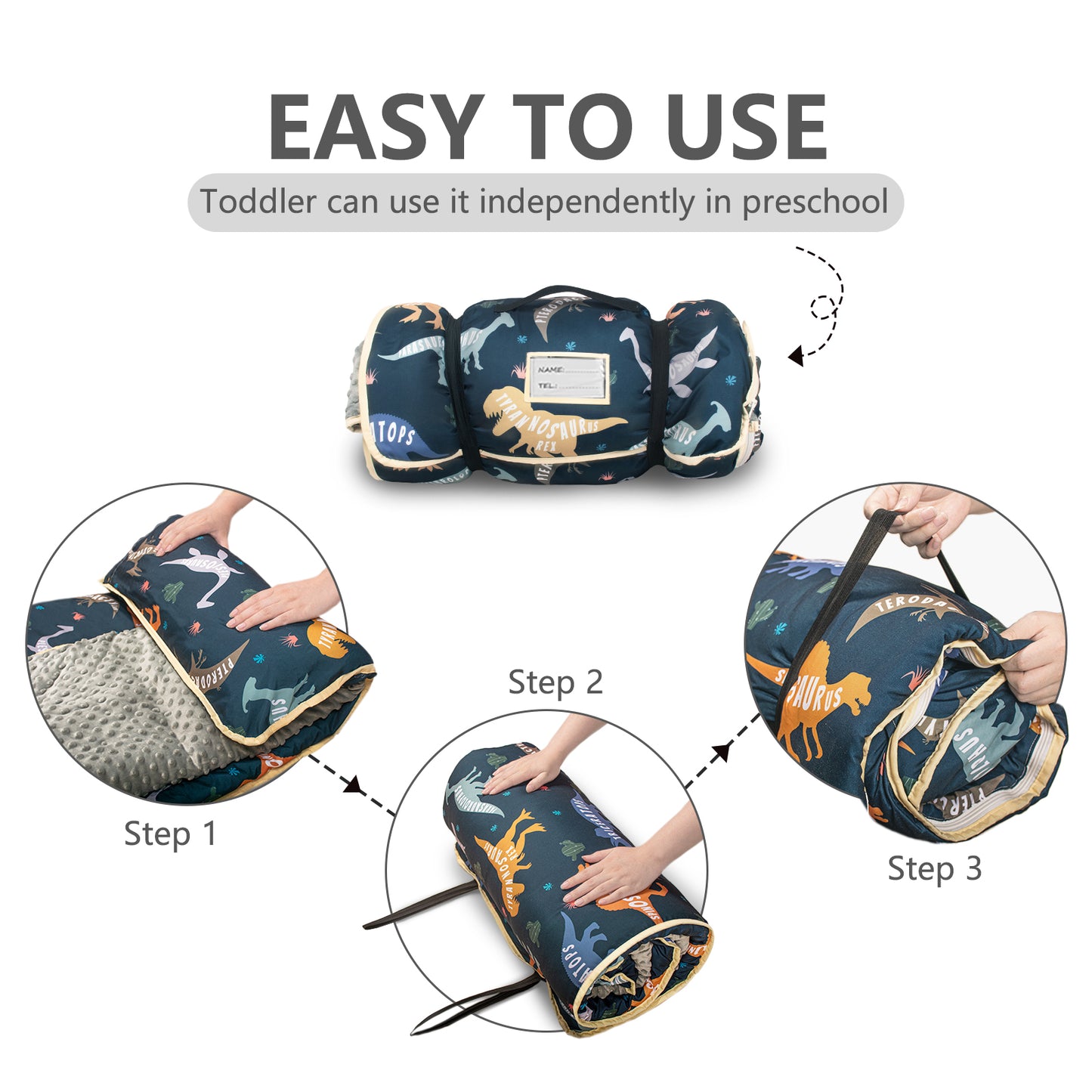 PRIMLECT Nap Mat with Removable Blanket - Black Dinosaur