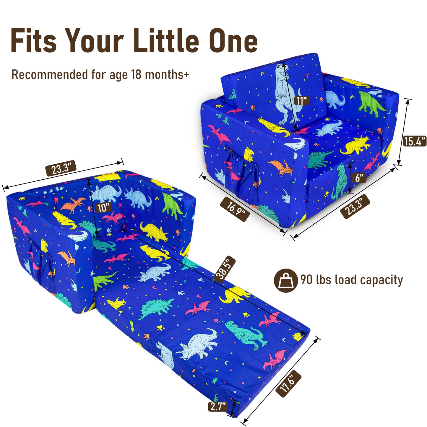PRIMLECT Kids Sofa - Blue Dinosaur