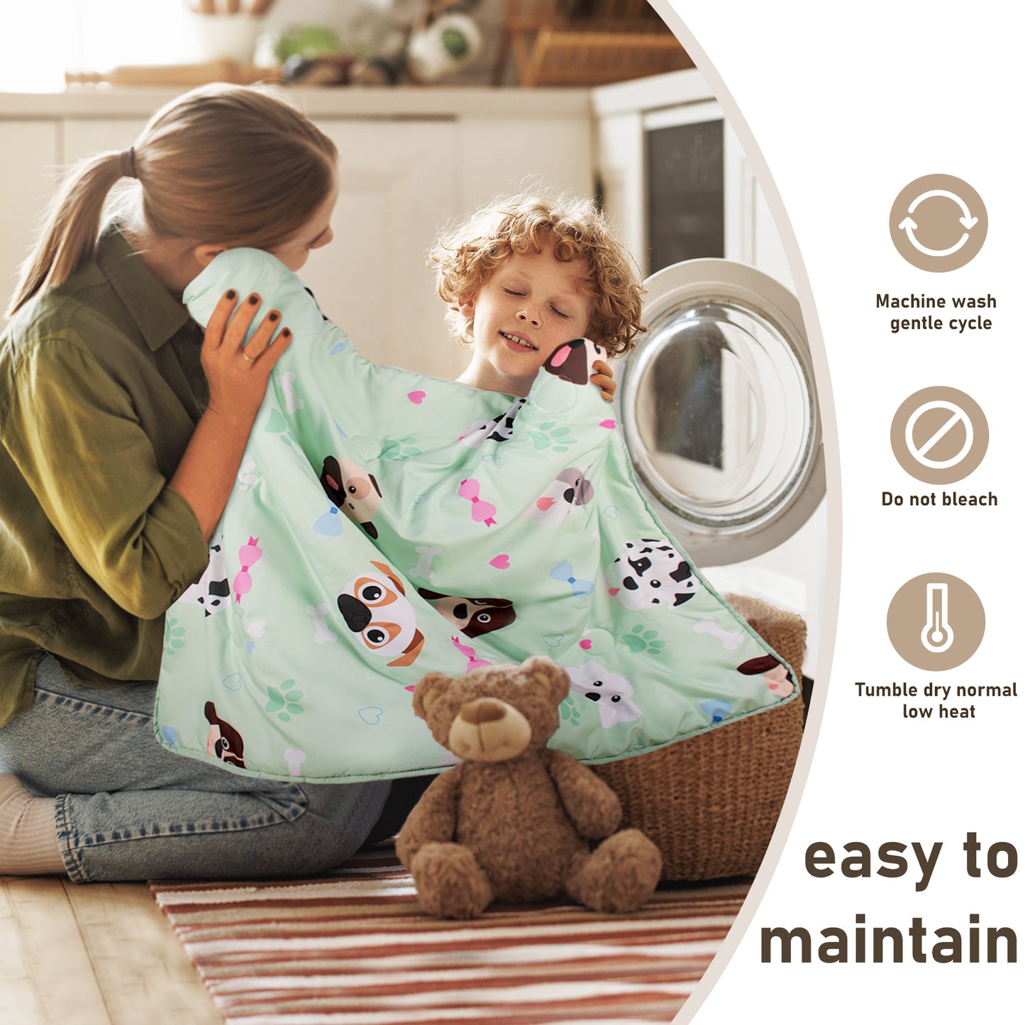 PRIMLECT Nap Mat with Removable Blanket - Green Puppies