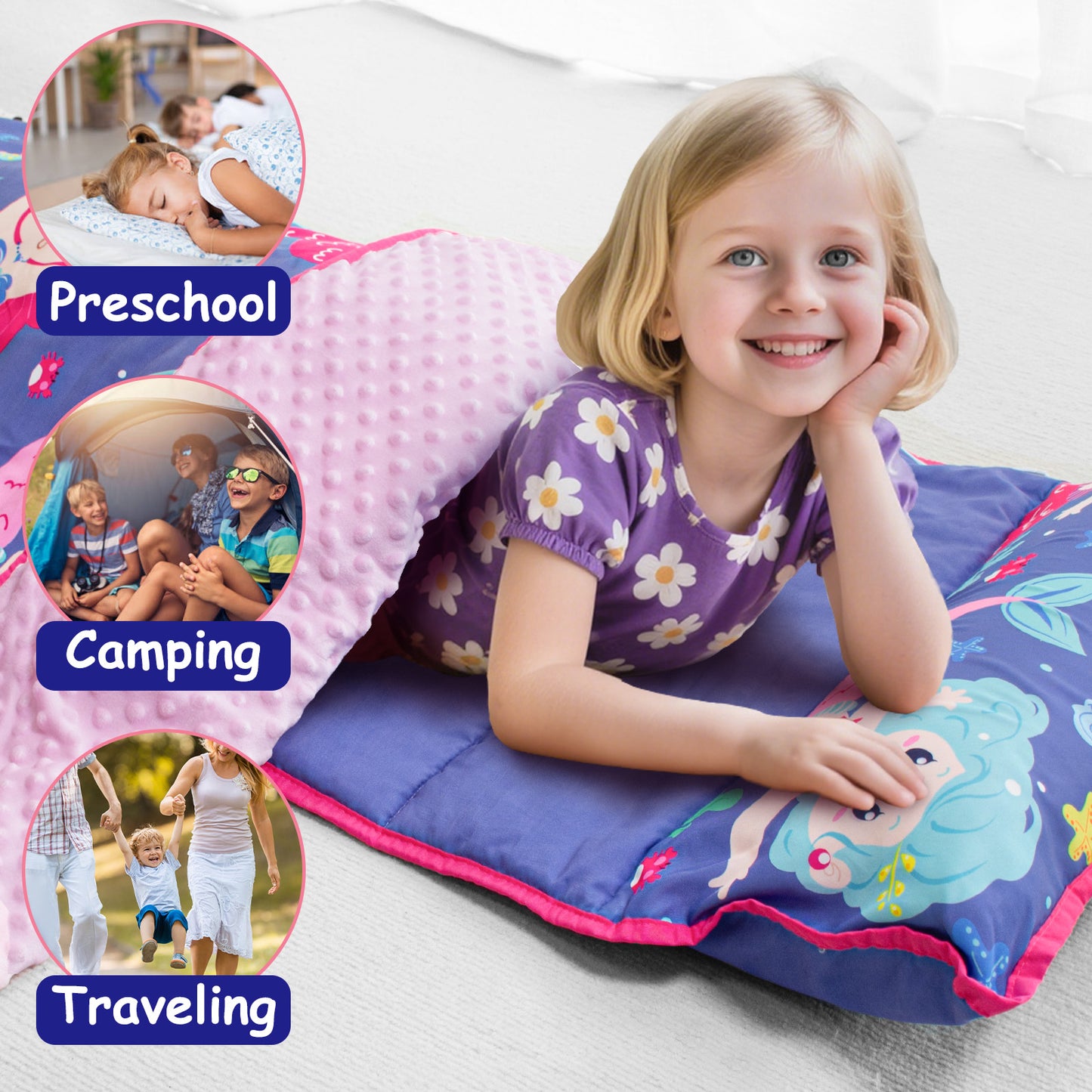 Primlect Detachable Blanket Nap Mat - Purple Mermaids
