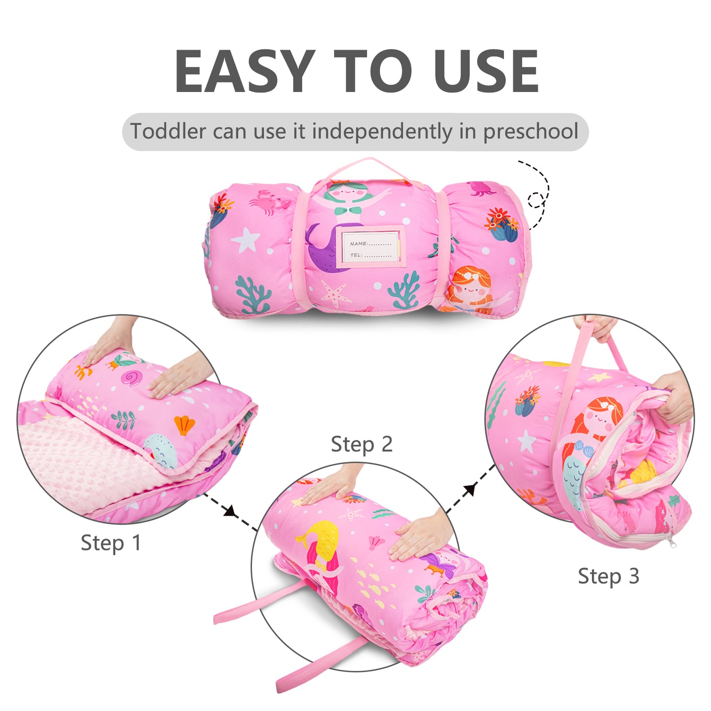 PRIMLECT Nap Mat with Removable Blanket - Pink Mermaid