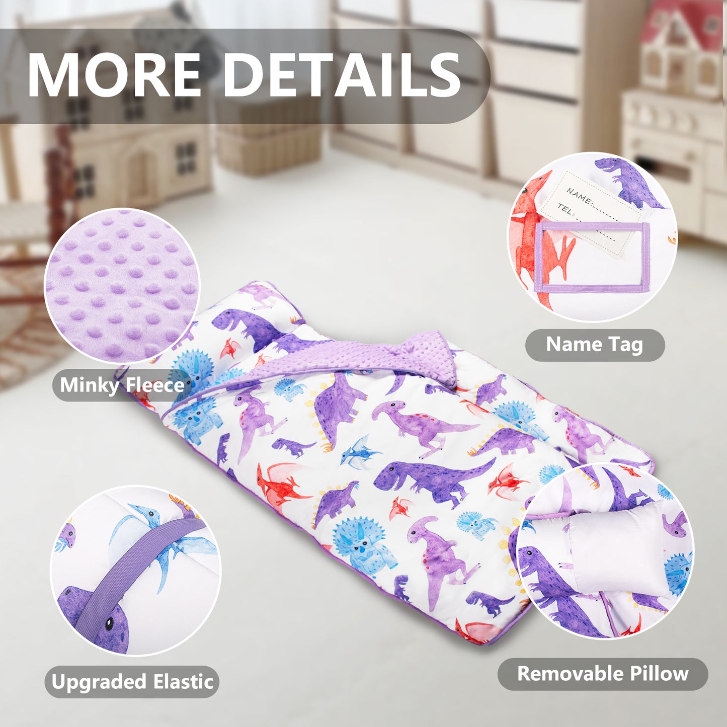 PRIMLECT Ultra Soft Nap Mat - Purple Dinosaurs