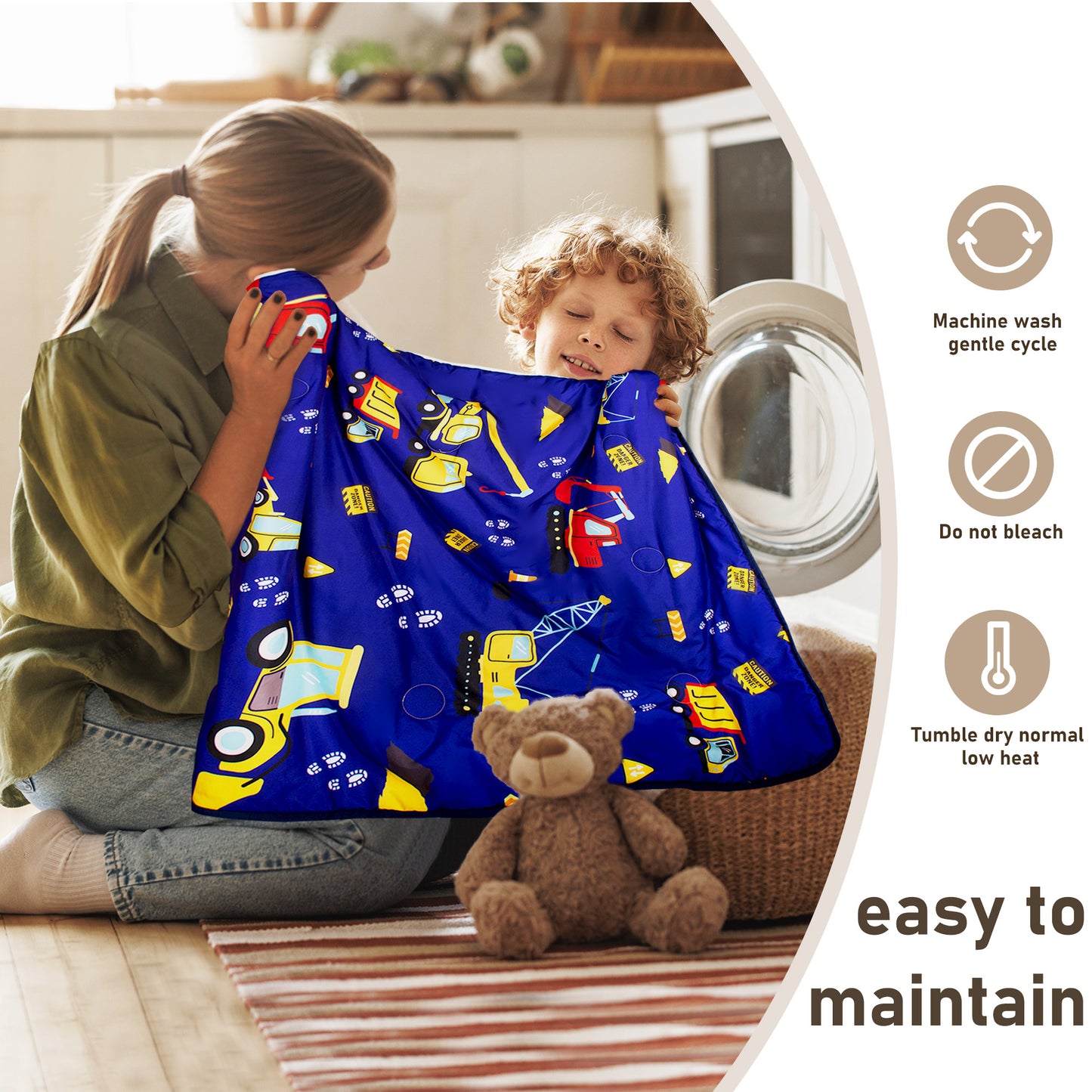 PRIMLECT Nap Mat with Removable Blanket - Navy Blue Excavator
