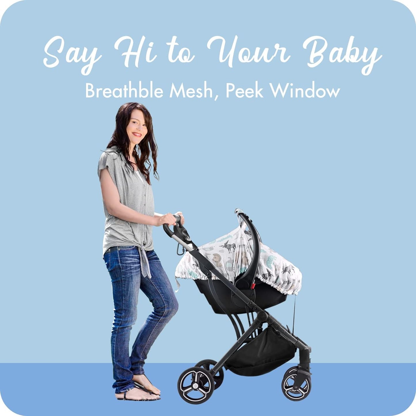 Minky Baby Car Seat Cover - White Animal