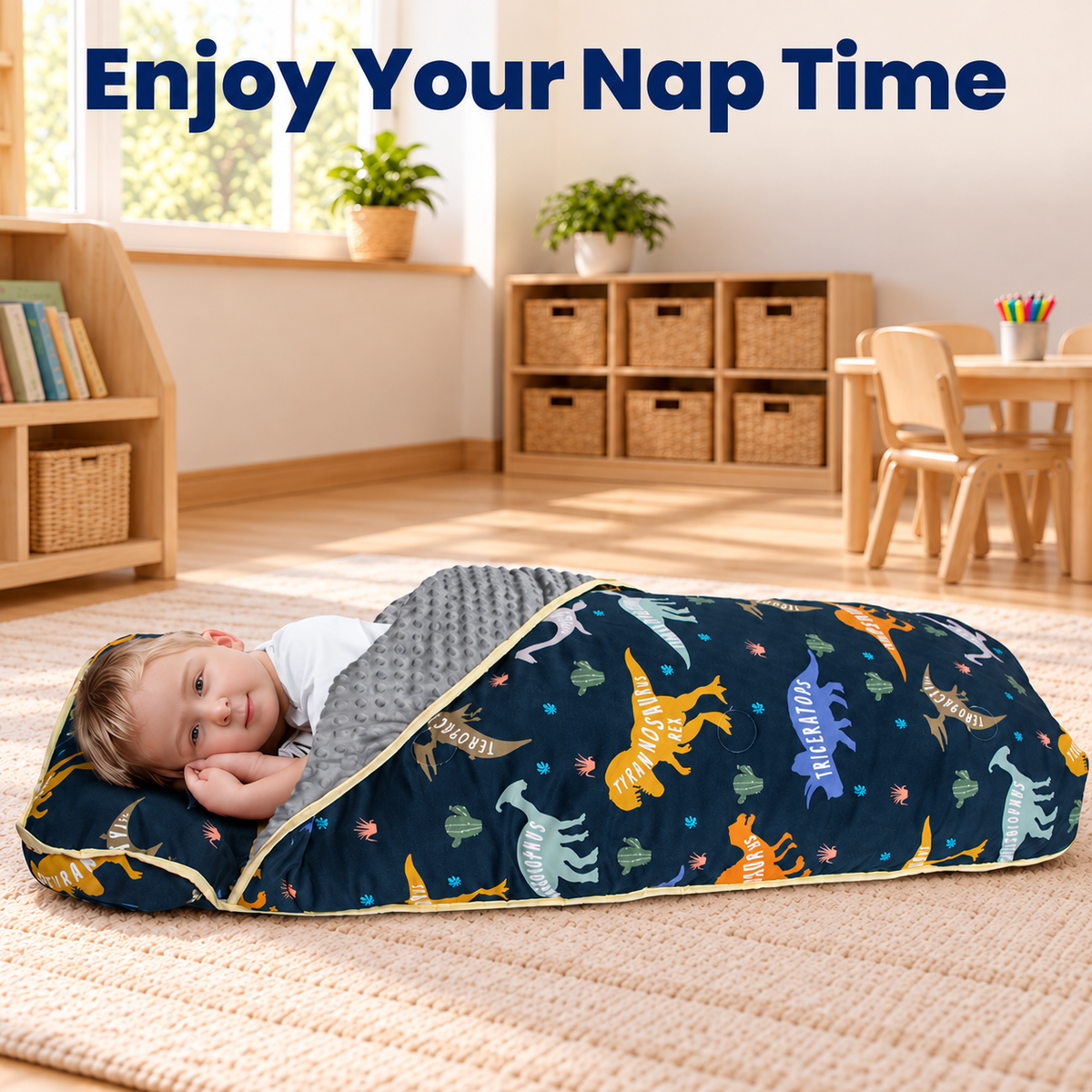 Primlect Nap Mat, 55" x 22" x 2", Thickened Sleeping Bags with Removable Pillow, Glow in the Dark, for Daycare