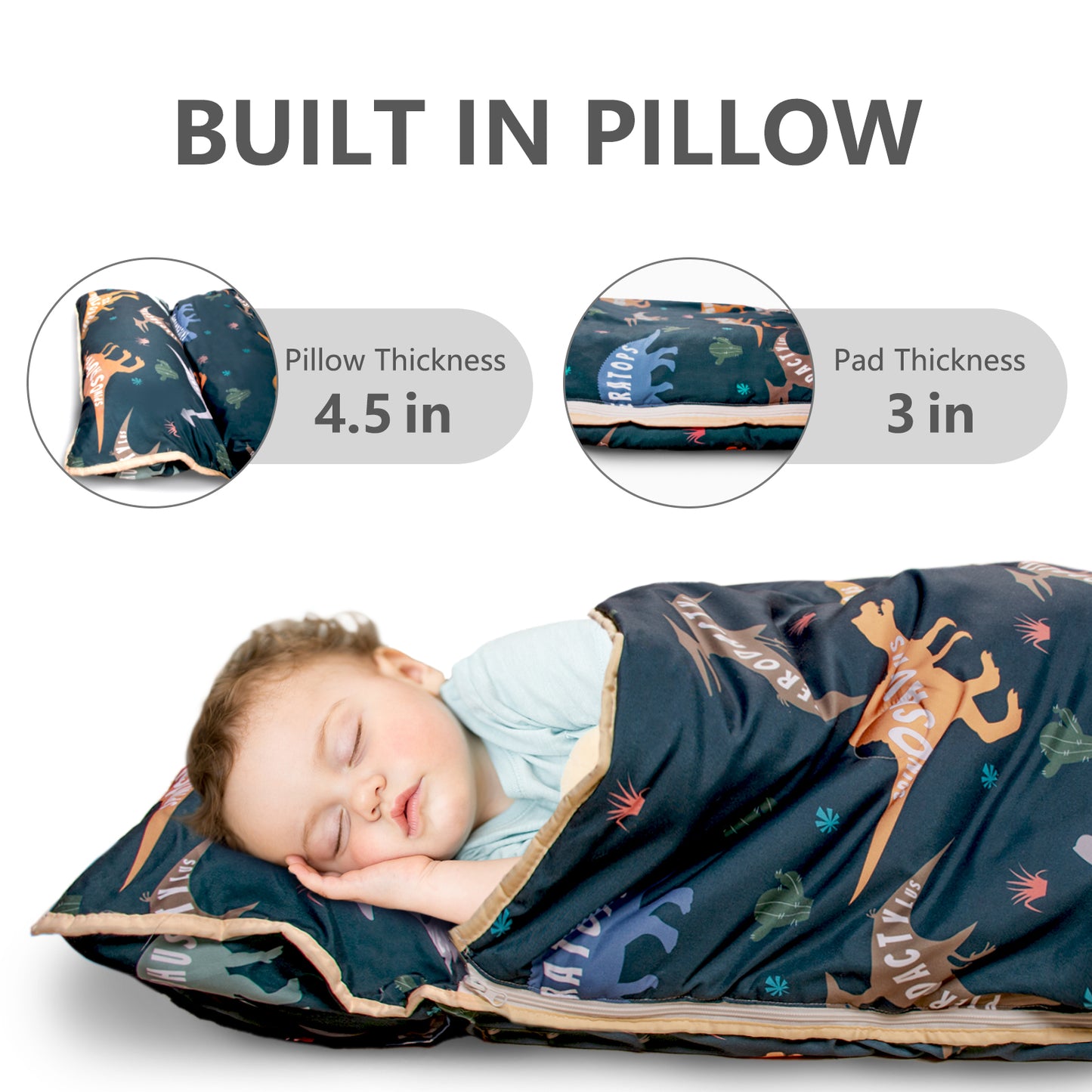 PRIMLECT Nap Mat with Removable Blanket - Black Dinosaur