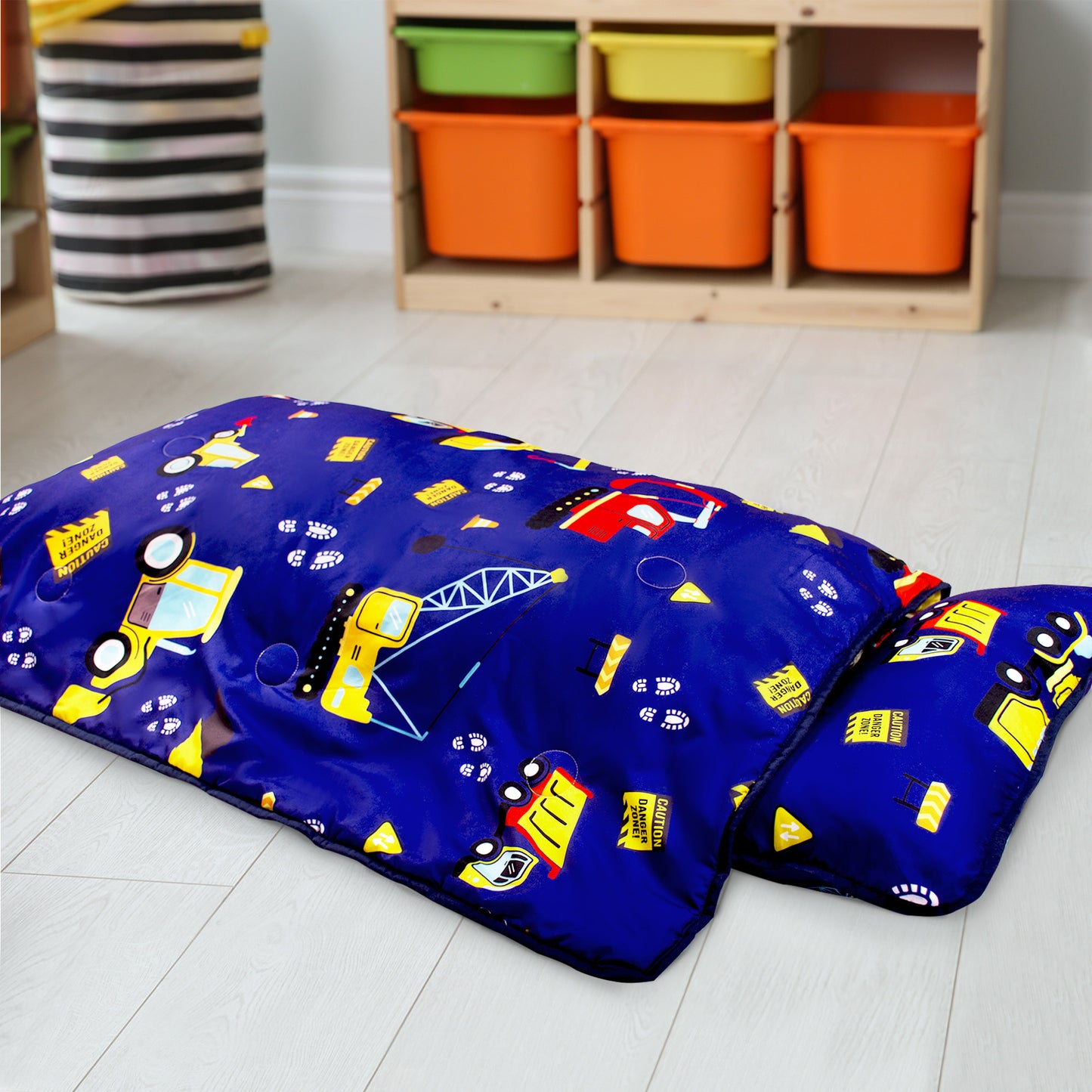 PRIMLECT Nap Mat with Removable Blanket - Navy Blue Excavator