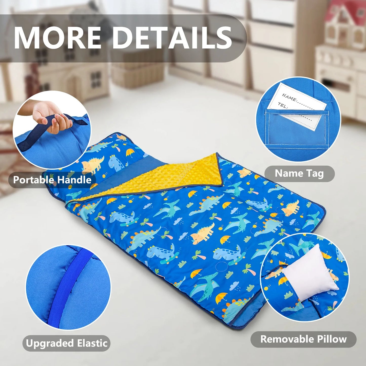 PRIMLECT Extra Large Nap Mat - Blue Dinosaurs