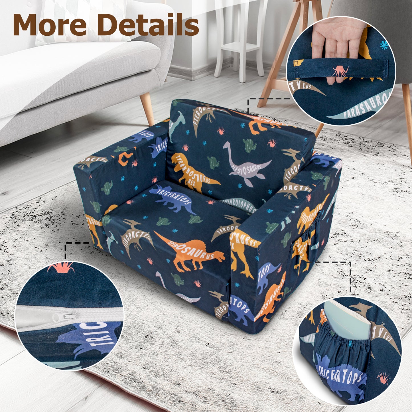 PRIMLECT Kids Sofa - Black Dinosaur