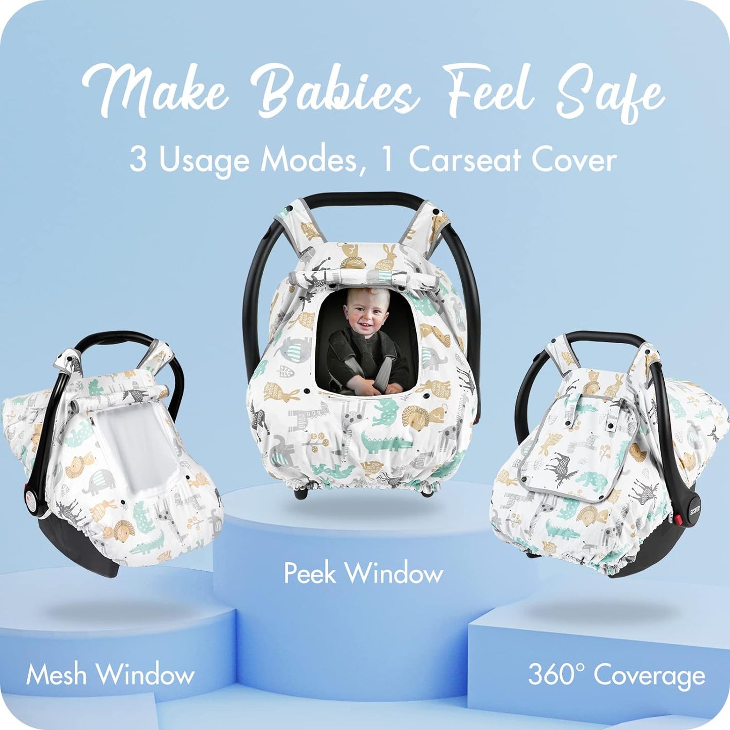 Minky Baby Car Seat Cover - White Animal