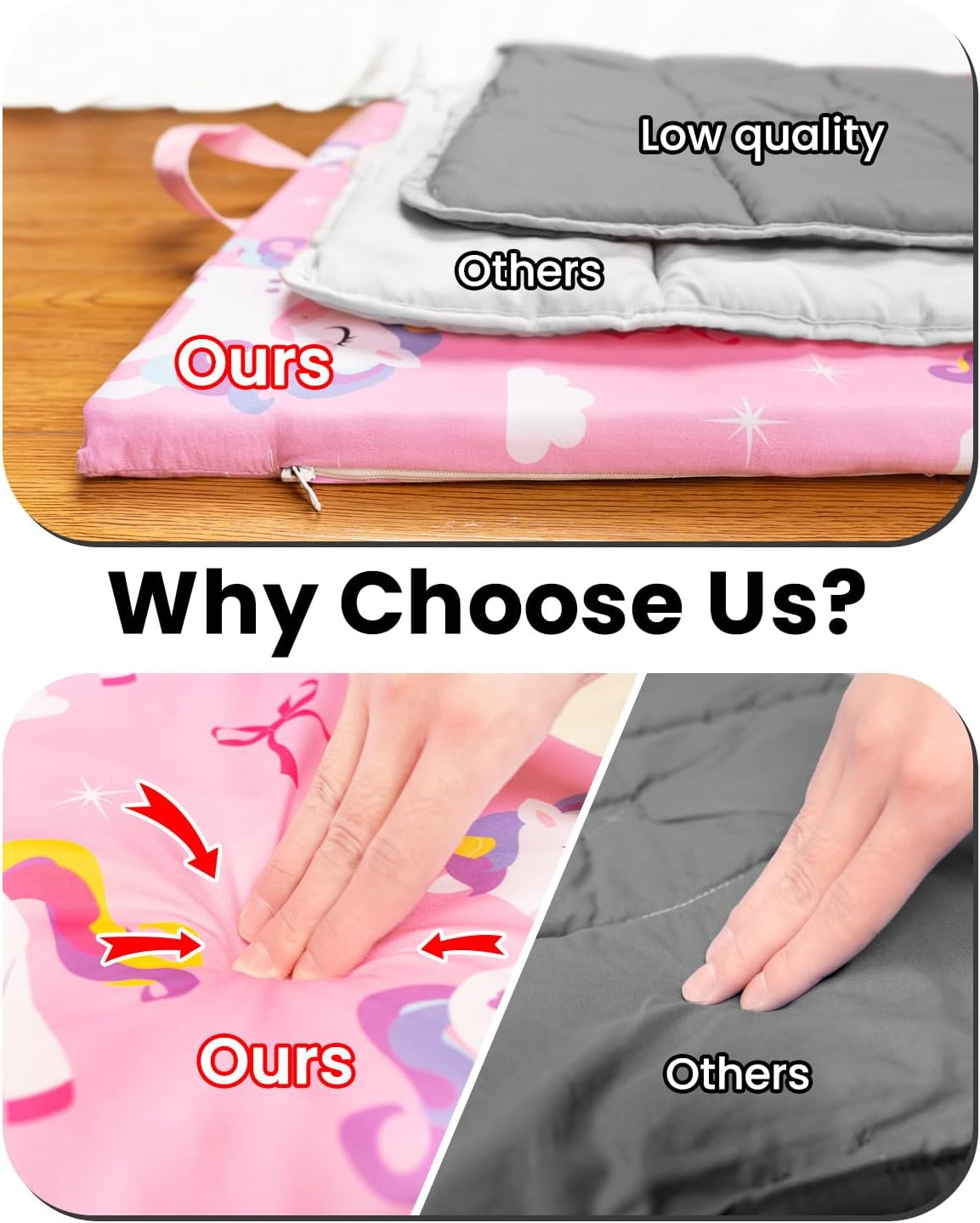 Primlect Toddler Nap Mat with Removable Foam Insert, Zipper Cover and Pillow, Thick & Supportive Sleeping Mat for Preschool, Daycare, or Travel(Unicorn)