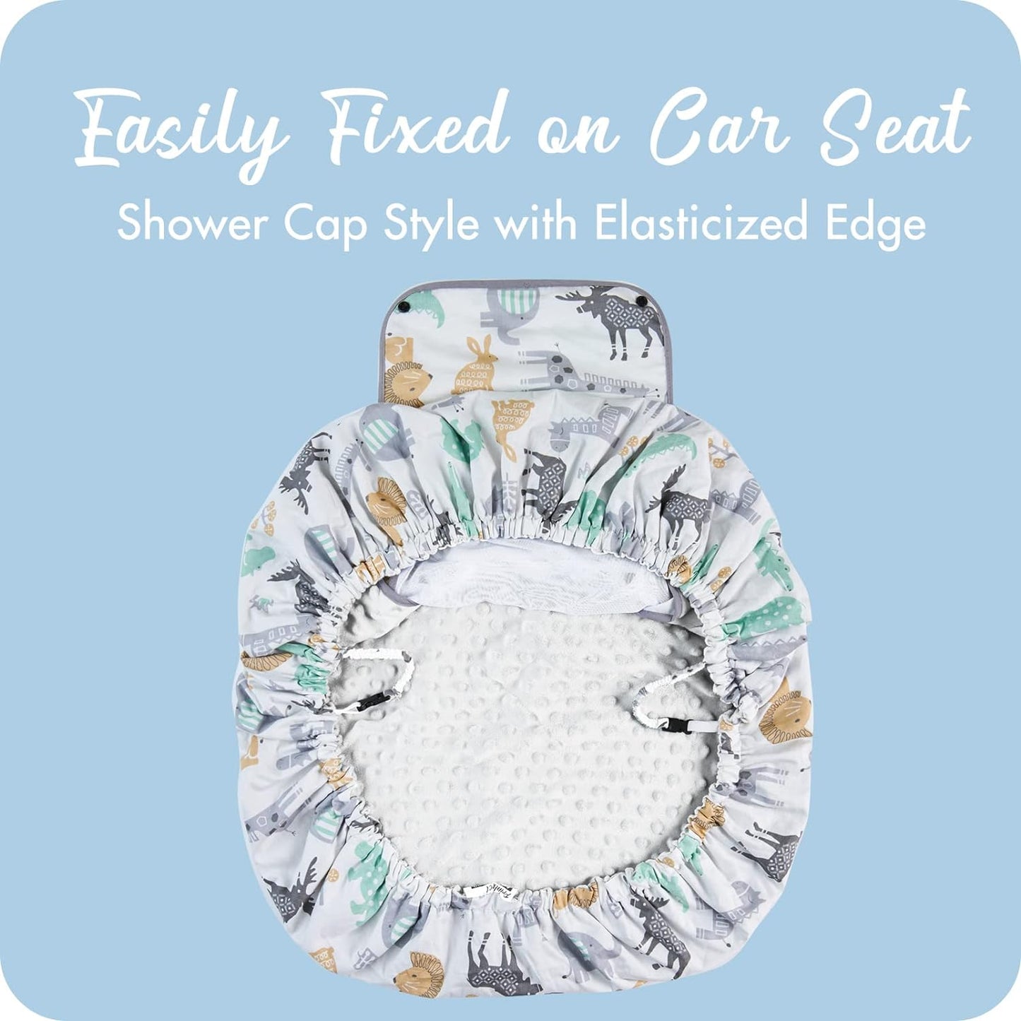 Minky Baby Car Seat Cover - White Animal