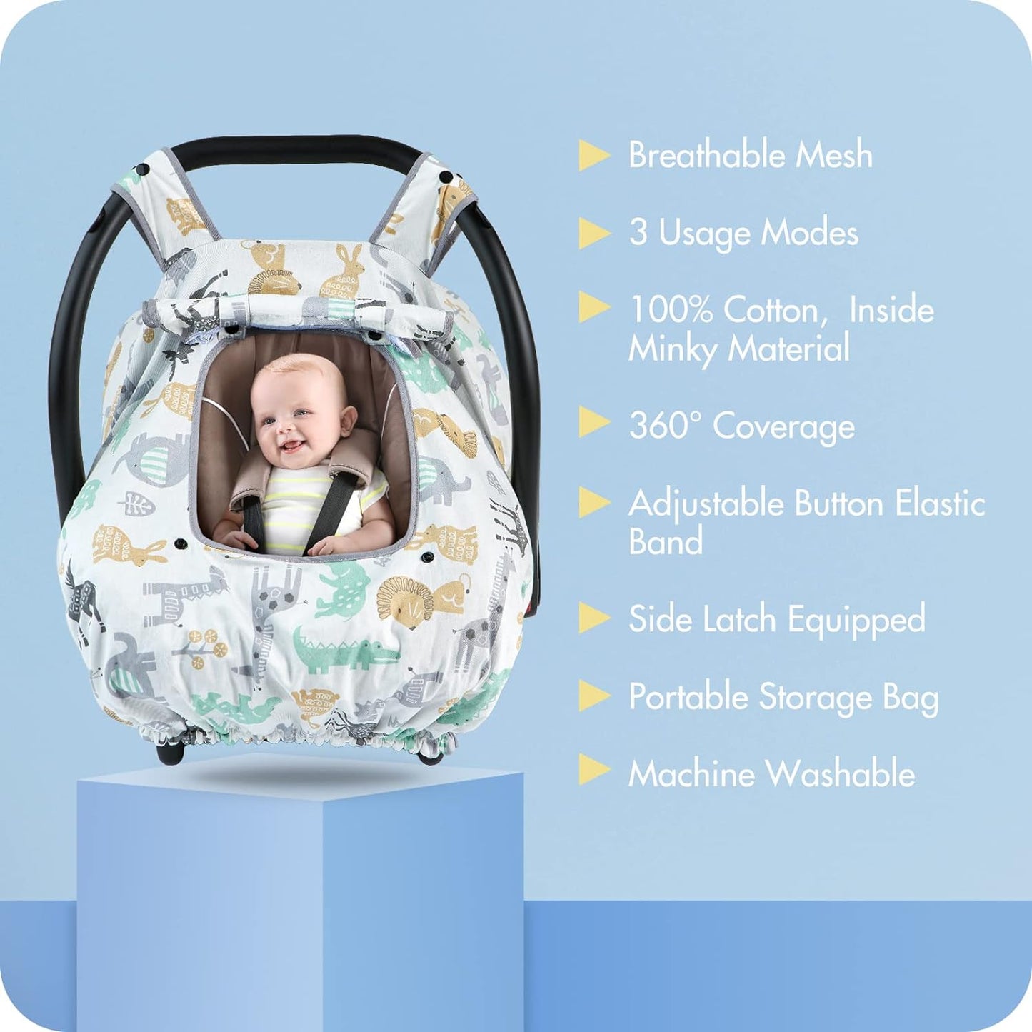 Minky Baby Car Seat Cover - White Animal