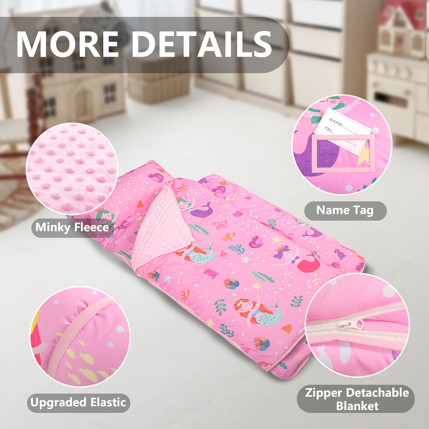 PRIMLECT Nap Mat with Removable Blanket - Pink Mermaid
