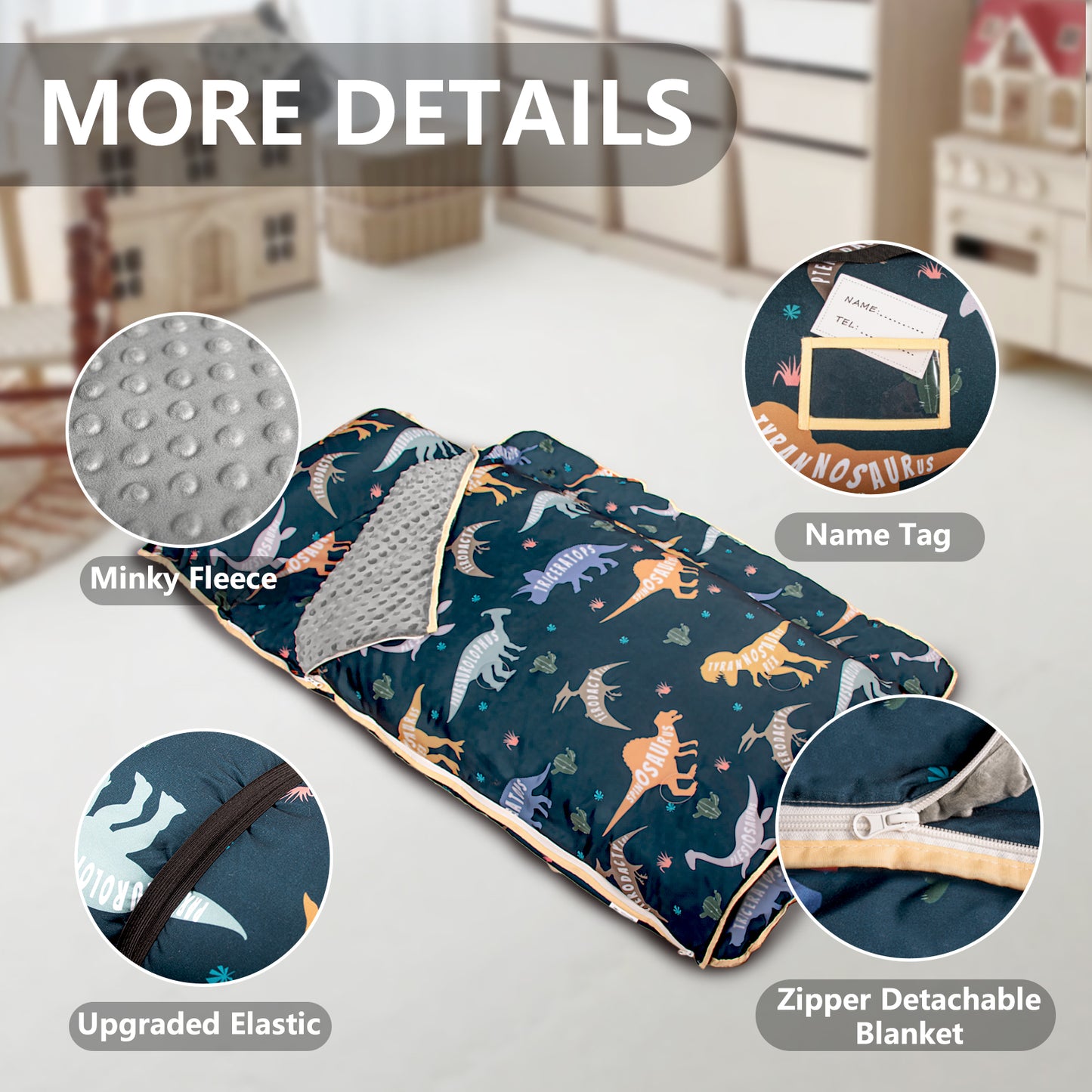 PRIMLECT Nap Mat with Removable Blanket - Black Dinosaur