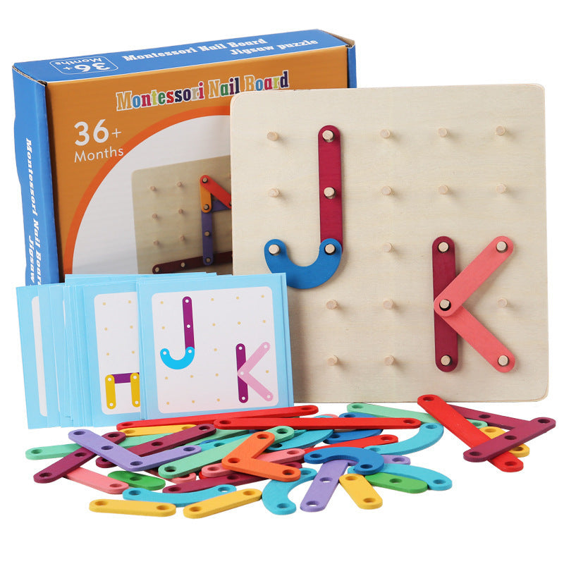 Wooden Nail Board Puzzle for Toddlers 3-6 – Montessori Educational Toy for Hand-Eye Coordination & Logical Thinking