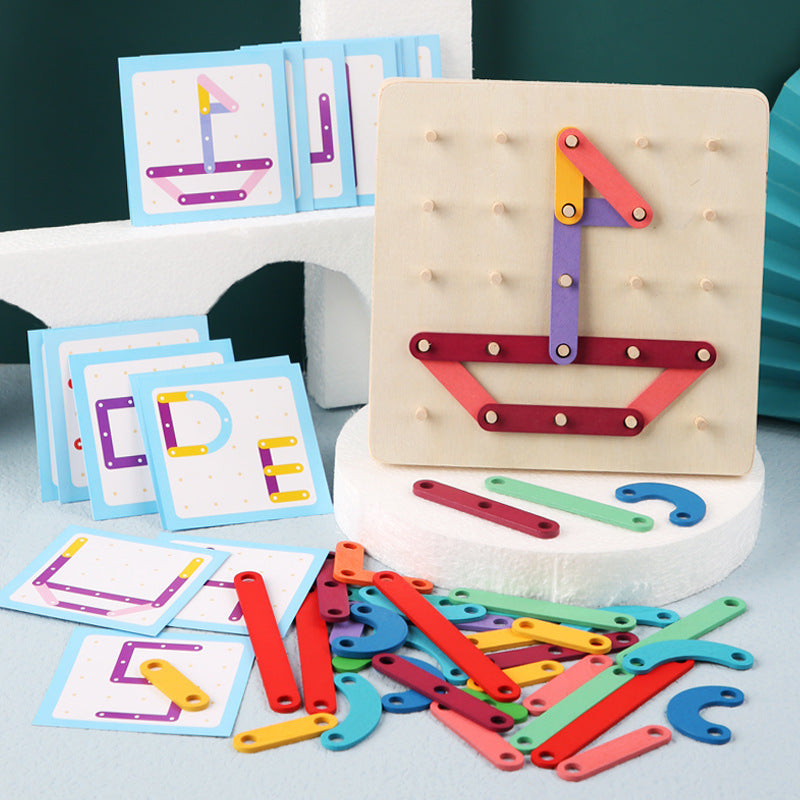 Wooden Nail Board Puzzle for Toddlers 3-6 – Montessori Educational Toy for Hand-Eye Coordination & Logical Thinking
