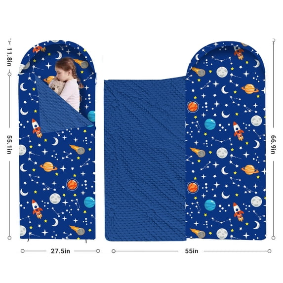 Toddler Sleeping Bag with Pillow, 66.9 x 27.5 Inch Kids Nap Mat for Daycare & Preschool, Soft Minky Lined Slumber Bag for Naps, Sleepovers & Travel