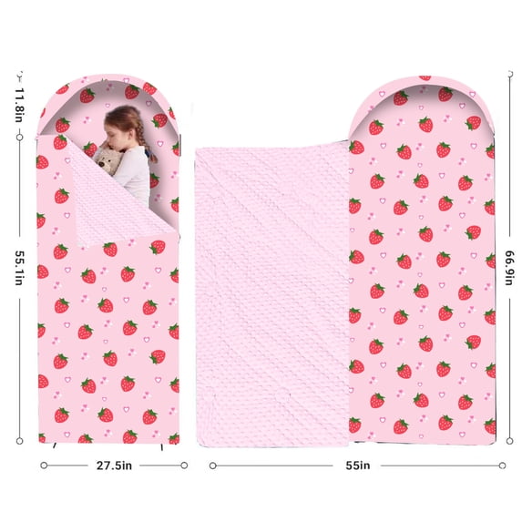 Toddler Sleeping Bag with Pillow, 66.9 x 27.5 Inch Kids Nap Mat for Daycare & Preschool, Soft Minky Lined Slumber Bag for Naps, Sleepovers & Travel