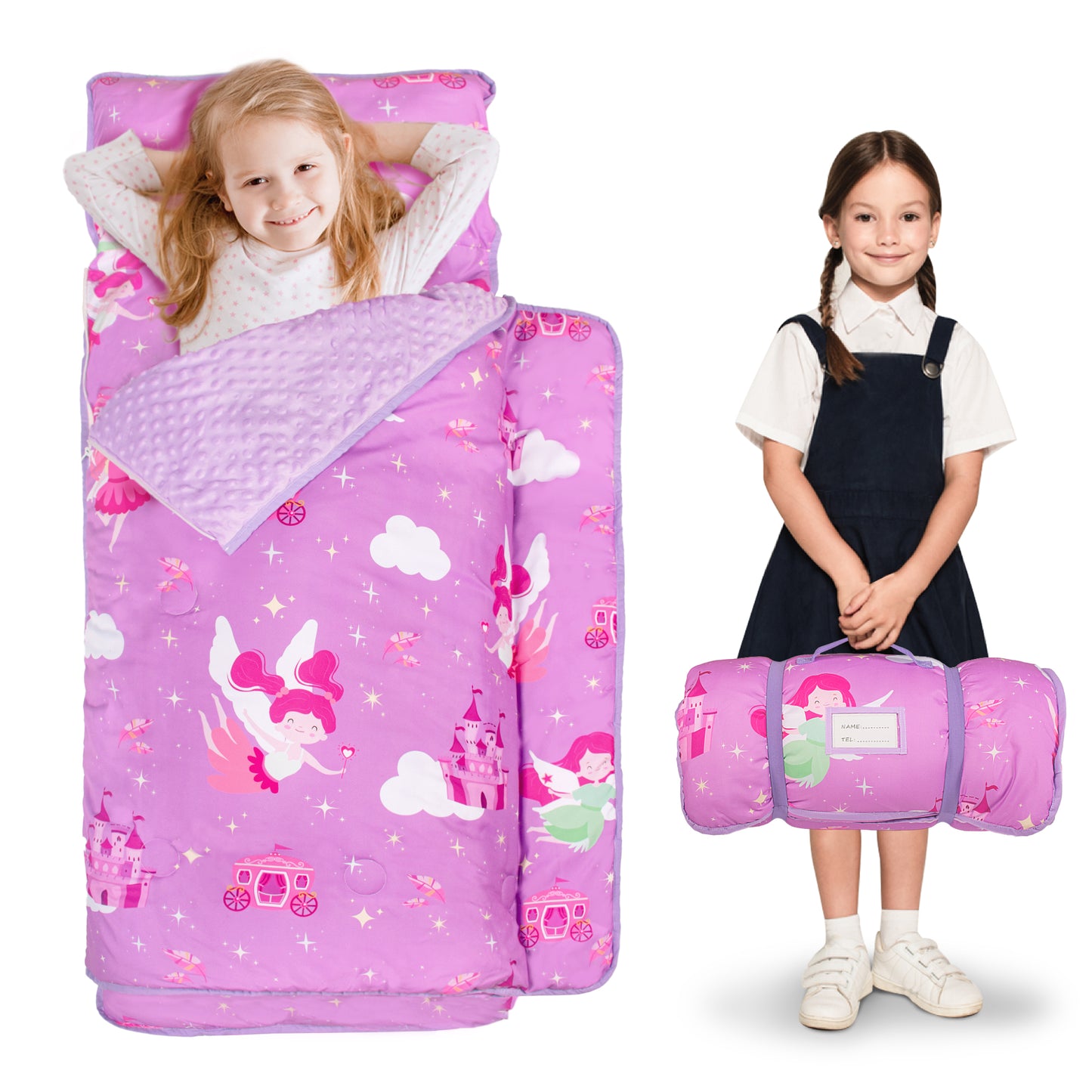 PRIMLECT Nap Mat with Removable Blanket - Purple Fairies