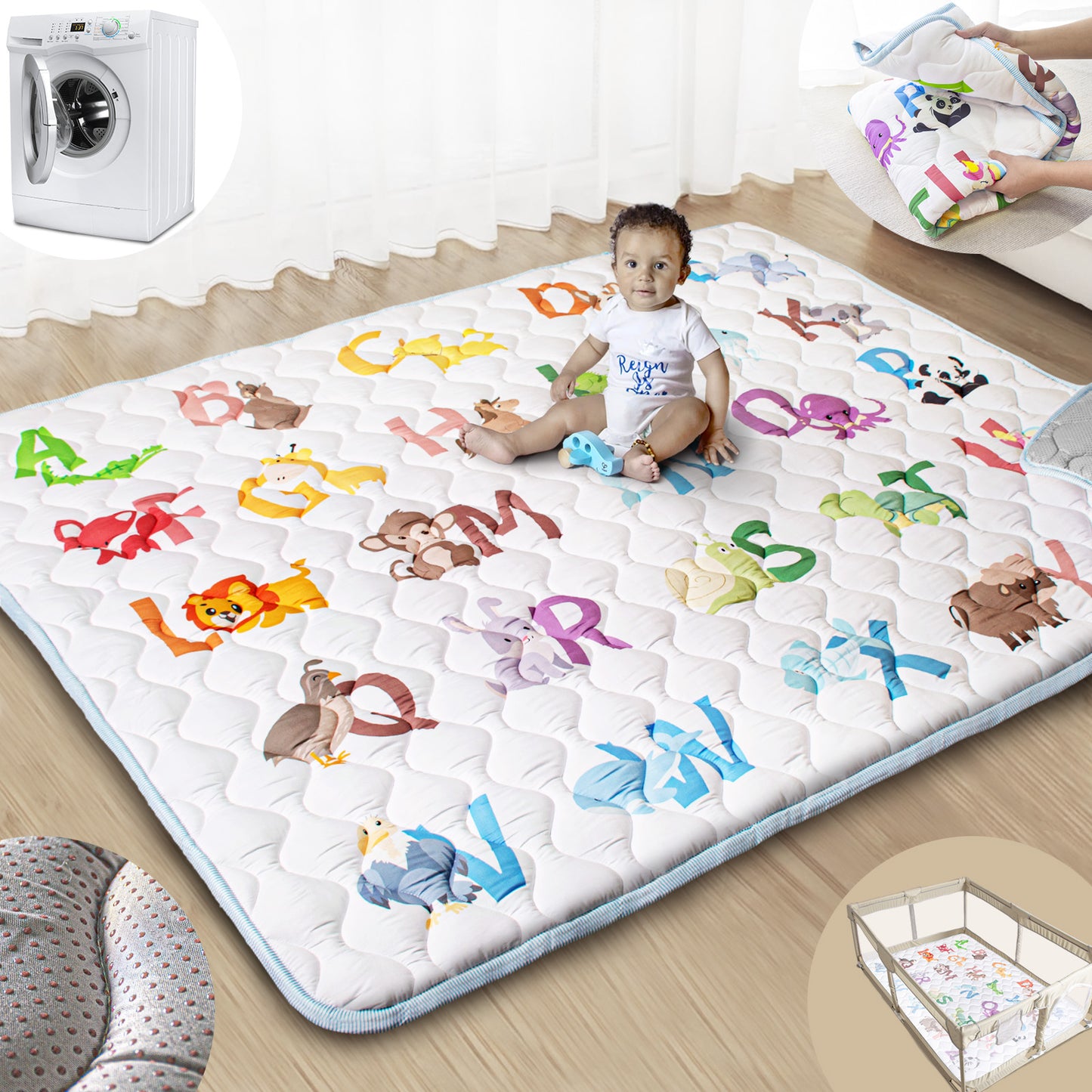 PRIMLECT Large-Sized Play Mat 71"x 59" - Animal Alphabet