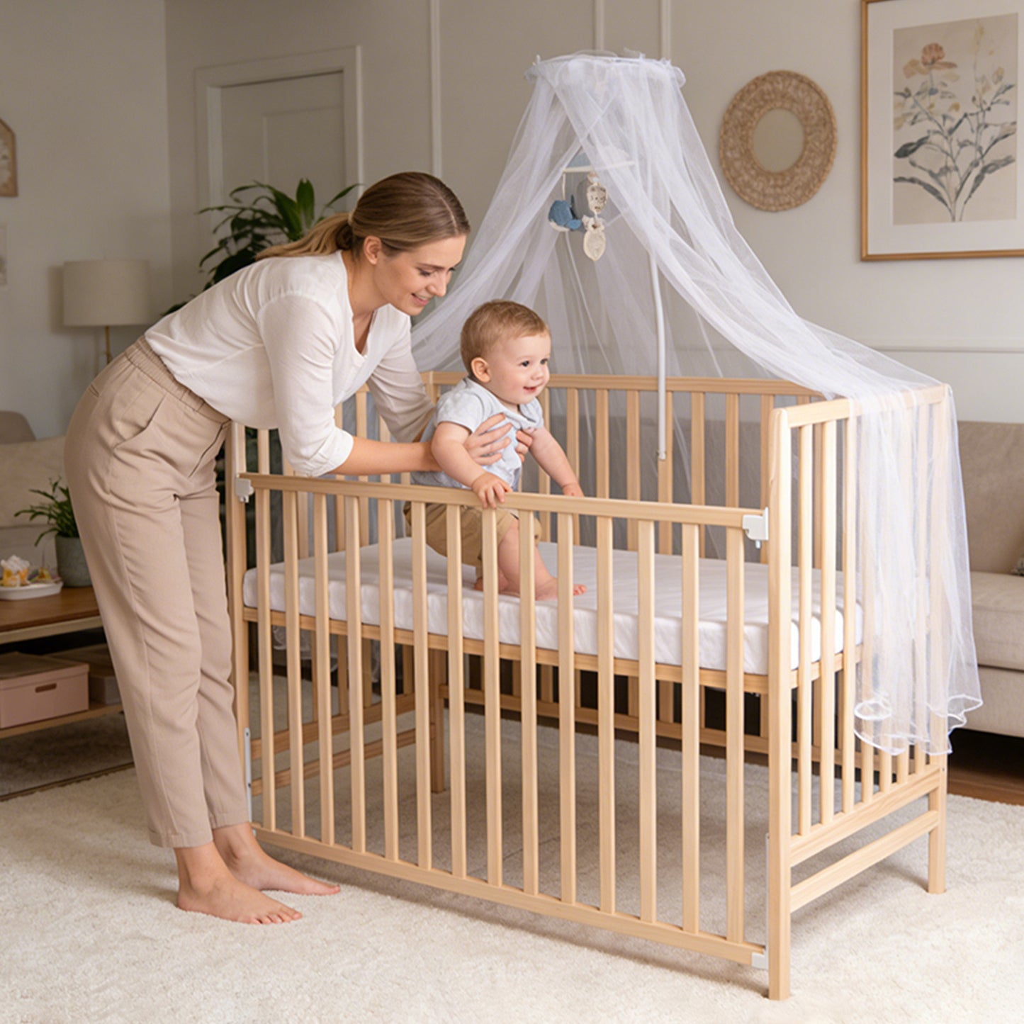 Baby Crib, Multi-functional Bed, Solid Wood Patchwork Queen Size Bed