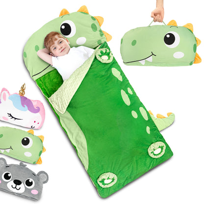 Primlect Sleeping Bag, 61" x 27" Plush Nap Mat with Pillow, Cozy Slumber Bag for Sleepovers